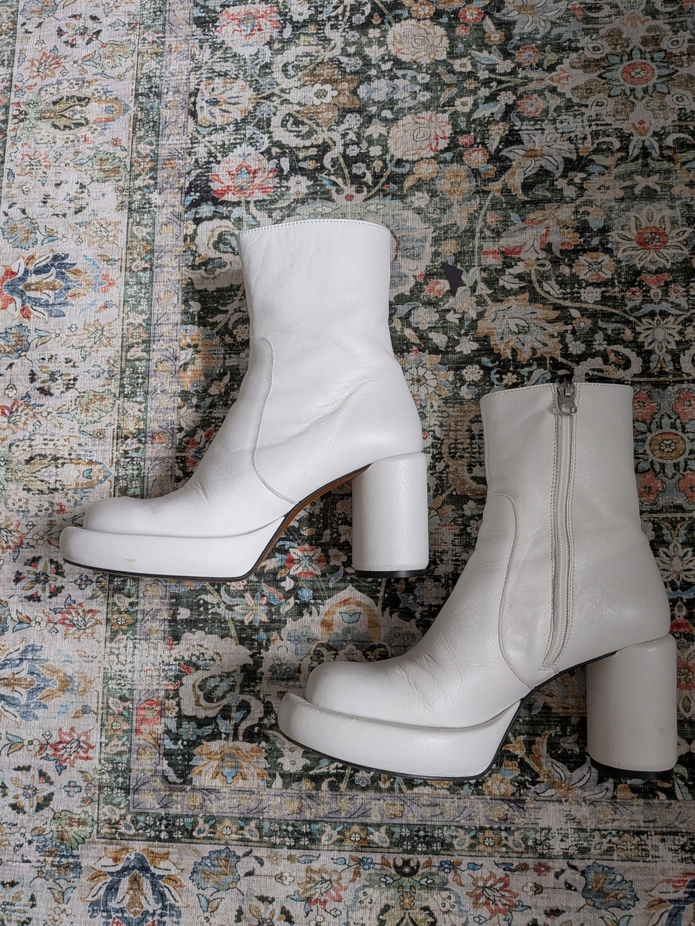 White Leather Platform Ankle Boots
